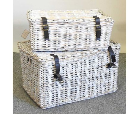 A painted rattan trunk, together with another smaller (2)69w x 47d x 39h cm