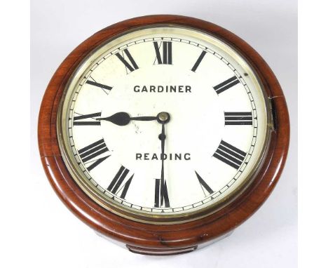A 19th century mahogany cased dial clock, the twelve inch painted dial signed Gardiner, Reading, 38cm diameter