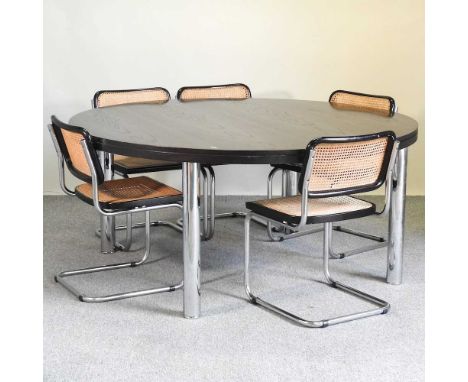 A set of five 1970's Cesca tubular chrome and woven cantilever dining chairs, after a design by Marcel Breuer, for Habitat, l