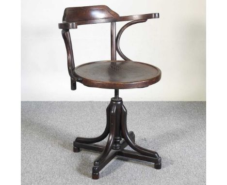 An early 20th century Thonet style bentwood revolving desk chairSolid and usable. Turns ok. Is slightly dirty with light sign
