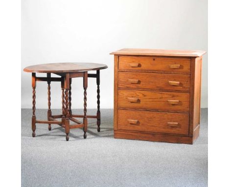 A mid 20th century light oak chest, 91cm wide, together with a 1920's oak gateleg table, 61cm wide (2)91w x 46sd x 89h cm