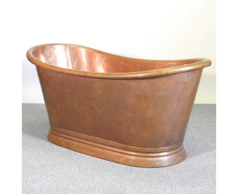 Amended - A modern copper free standing roll-top bath tub, 150cm long150w x 73d x 73h cmLength is 150cm, not 180cm as previou