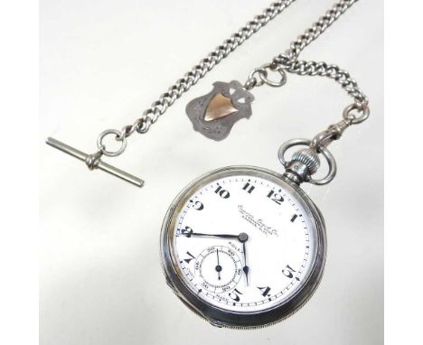 An early 20th century Rolex silver cased open faced pocket watch, the white painted dial with Arabic hours and subsidiary sec