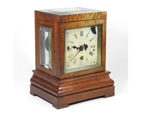 A 19th century satinwood four glass mantel clock, with bevelled glass sides and painted dial, with Roman hours and thirty hou