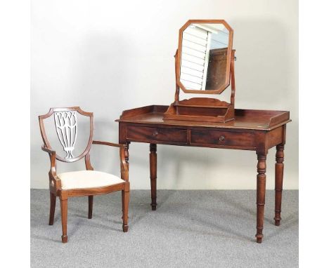 A Victorian wash stand, with a gallery back, 107cm wide, together with a toiletry mirror and an Edwardian satinwood inlaid ar