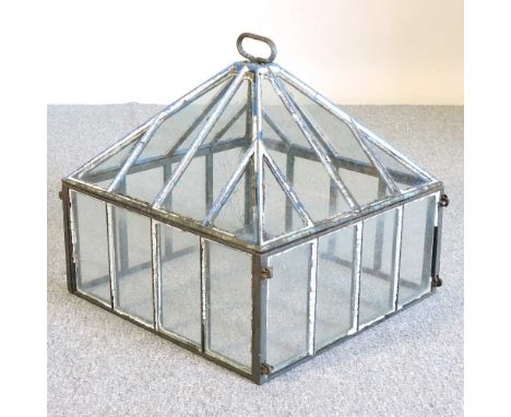 A Victorian style painted metal garden cloche45w x 46d x 45h cmOverall solid and usable. One glass panel is smashed. Generall