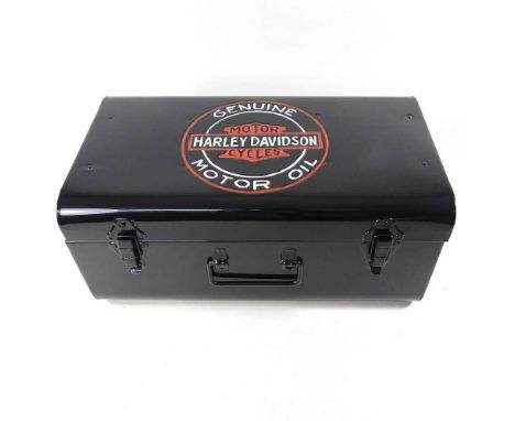 A painted metal Harley Davidson advertising tool box