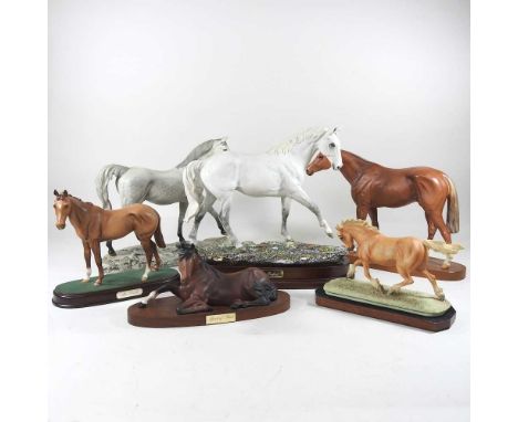 A Royal Doulton model of Desert Orchid, 745/7500, on a plinth base, 34cm high, together with other Doulton and Beswick horses