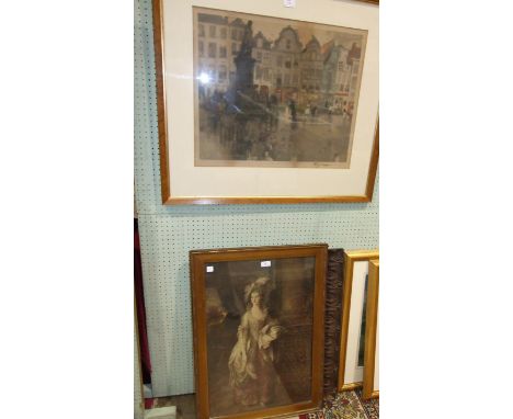 After Ferdinand-Jean Luigini (French 1870-1943), 'Rainy day in the square', a coloured lithograph, signed in pencil and numbe