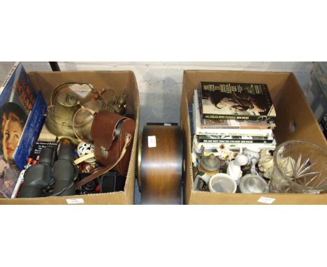 A Bentina 8-day chiming mantel clock, a pair of Pentax 7x50 binoculars, other metalware, ceramics and miscellanea.