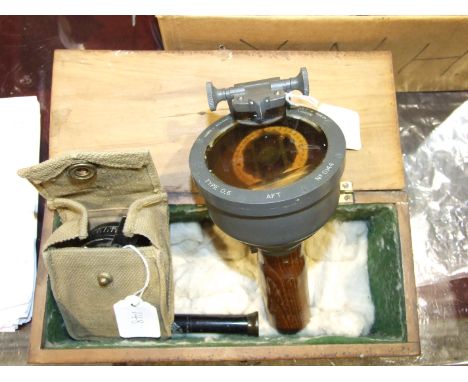 A vintage aeronautical hand-held AFT type 0.6 compass by H Hughes & Son Ltd, London, No.0144, 24cm overall and a prismatic Mk