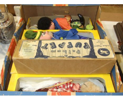 An early boxed Pelham Puppet 'Mexican Girl', five later stringed puppets and two Magic Roundabout glove puppets.