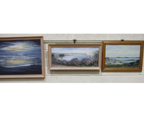 R Pearce, View Across St Mary's Harbour, Isles of Scilly, acrylic on board, 30 x 45cm and five others.