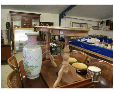 PAIR OF OVAL SIDE TABLES WITH SINGLE DRAWER ON A TURNED COLUMN ON A TRIPOD BASE 