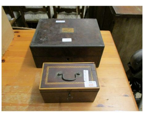 GEORGIAN MAHOGANY AND INLAID TEA CADDY TOGETHER WITH A WALNUT TABLE TOP BOX (2) 