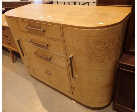 Art Deco light oak sideboard, Bowman Bros Camden Town London with keys, label to back, L: 137 cm, W: 51 cm, H: 92cm