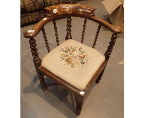Tapestry upholstered barleytwist corner chair 