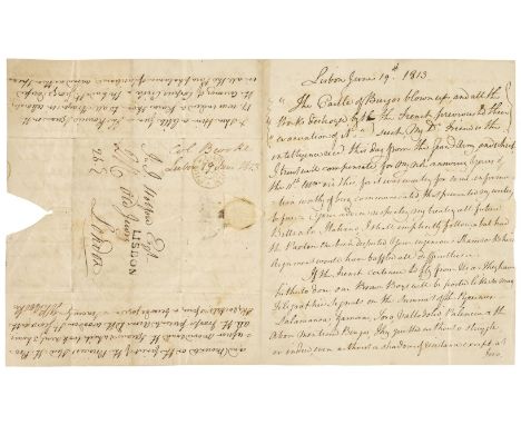* Peninsular War. Autograph Letter Signed by William Brooke, Lisbon, 19 June 1813, to J. J. Holford, a descriptive and spirit