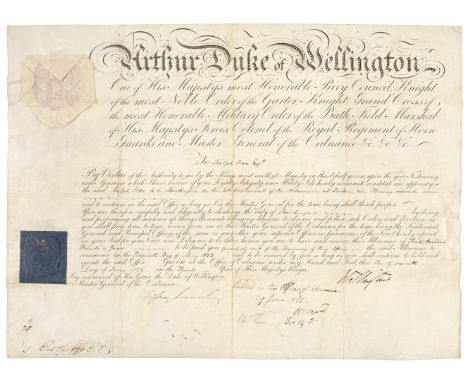 * Wellesley (Arthur, 1769-1852). 1st Duke of Wellington, Prime Minister, 1828-30, 1834. Document Signed, ‘Wellington’, in his