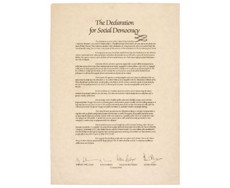 * Limehouse Declaration. The Declaration for Social Democracy, 25 January 1981, printed statement on thick parchment paper, s