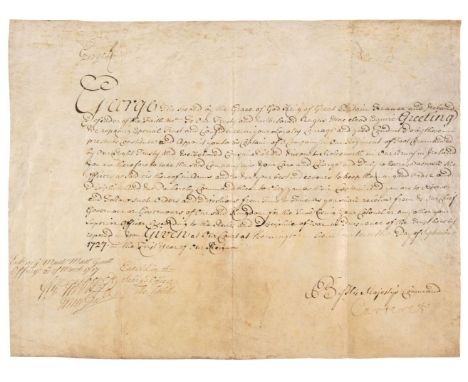* George II (1683-1760). King of Great Britain and Ireland, 1727-1760. Document Signed, 'George R', Kensington, 10 September 