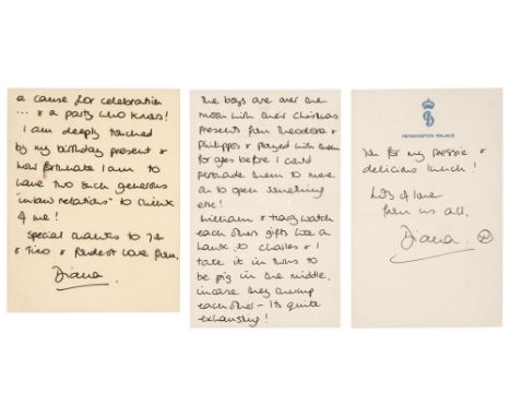 * Diana (1961-1997). Princess of Wales, 1981-1996. Autograph Letter Signed, 'Diana', Kensington Palace, 5 July 1990, to Ann M