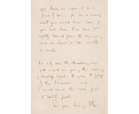 * Ruskin (John, 1819-1900). English writer, art critic and artist. Autograph Letter Signed with initials 'J. R.', Venice, 13 