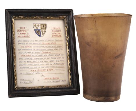 * Jacobite horn beaker. A horn beaker believed to have been used by Prince Charles Edward Stuart when passing through the par