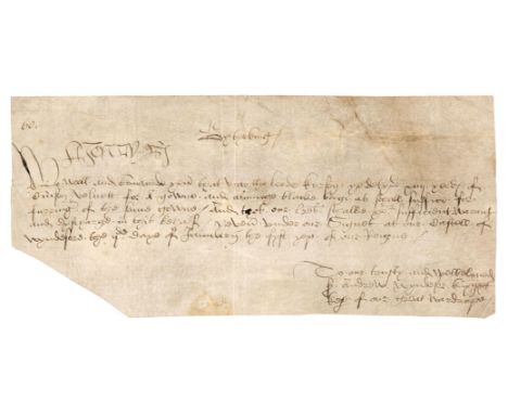 * Henry VIII (1491-1547). King of England and Ireland, 1509-1547. Document Signed, 'Henry R', given under the king’s signet a