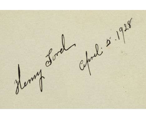 * Ford (Henry, 1863-1947). American industrialist and founder of the Ford Motor Company. Autograph Signature, 'Henry Ford', o