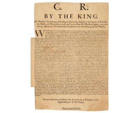 Civil War Broadside. His Majesties Proclamation forbidding all His loving Subjects of the Counties of Kent, Surrey, Sussex, a