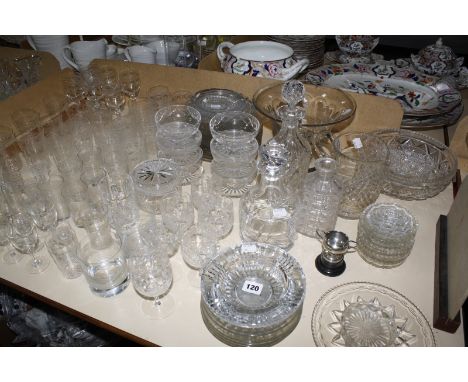 A quantity of decorative glassware, to include lemonade glasses, plates, decanters and bowls. £60-80