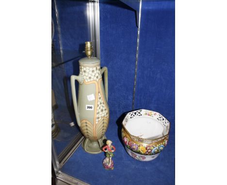 A Worcester Doughty figure "Scotland", a Spode Copelands plant pot, and a ceramic lamp. £80-120