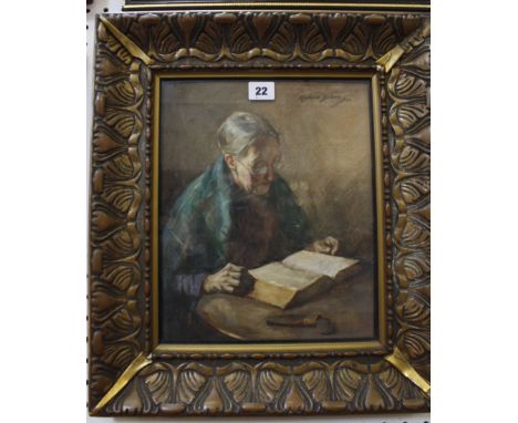 Henry Raeburn Dobson (Scottish, 1901 - 1985) Portrait of an elderly lady reading Watercolour Signed top right 30cm x 25.5cm £