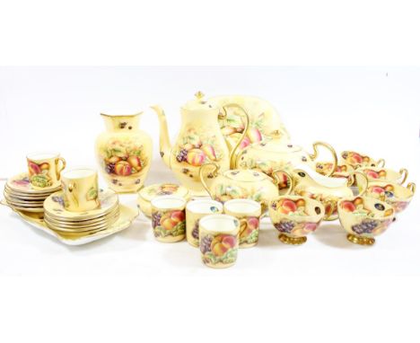 Aynsley Bone China Orchard Gold pattern tea and coffee service, consisting of six coffee cups and saucers, six teacups and sa