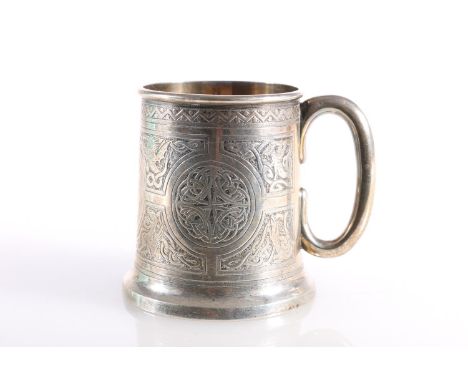 Victorian Scottish silver presentation cup, the body finely engraved with Celtic designs and mythical beasts, personalised in