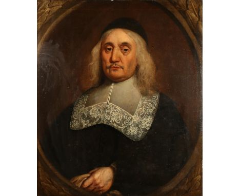 Circle of PIETER BORSELAER (Middelburg c.1640-1731)  Half length portrait of a gentleman in black costume with white lace col
