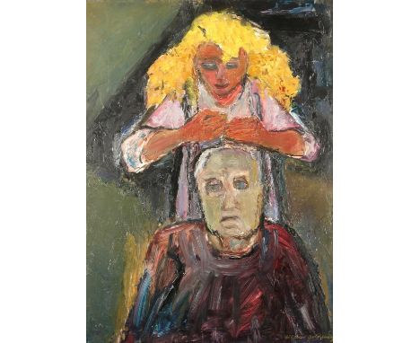 HILDA GOLDWAG (Scottish 1912-2008) *ARR*  Figures  Oil painting on board, signed lower right, 60cm x 43cm, frame 74cm x 58cm.