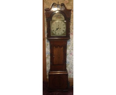 Georgian longcase 'grandfather'clock, the painted dial with Roman Numeral chapter ring, subsidiary seconds dial and arch shap