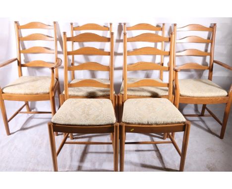 Set of eight Ercol Saville ladderback chairs, c1980s, consisting of six dining chairs and two matching carvers in light elm w