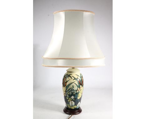 Moorcroft pottery 'Lamia' pattern table lamp with shade, to top of shade H63cm 