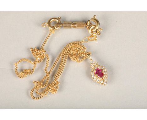 18ct yellow gold pendant set with ruby and diamonds, makers mark 'C&F', probably Cropp & Farr Ltd, on 18ct gold chain, 4.7g g