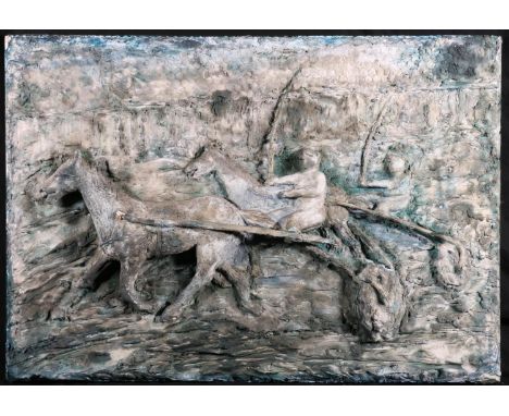 MARY N M FORD (Edinburgh College of Art) *ARR*  The Sulky Winner  Mixed media relief panel, signed verso, 64cm x 91cm.  Edinb
