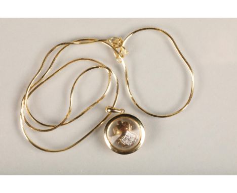 9ct gold Dynasty Jewellery pendant, the pendant of a swivel motion diamond studded mouse in a glazed gold locket, suspended o