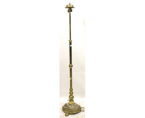 Early 20th century free standing telescopic brass floor lamp, max extended H192cm. 