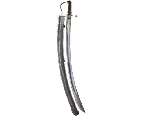 A 1796 PATTERN LIGHT CAVALRY TROOPER'S SWORD, 83.5cm curved blade, regulation steel stirrup hilt, ribbed leather grip, contai