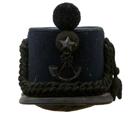 THE CAMERONIANS (SCOTTISH RIFLES) OTHER RANKS SHAKO 1881 PATTERN,  A good quality example, the dark blue cloth covered body w