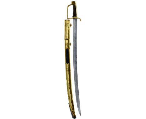 A FRENCH(?) HUSSARS SABRE, 76cm fullered blade, regulation brass hilt, wire bound leather grip, contained in its brass scabba