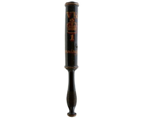 A VICTORIAN PAINTED WOOD BALUSTER TRUNCHEON, MANNINGHAM, BRADFORD, YORKSHIRE, painted in red and gold with the Queen's crown,