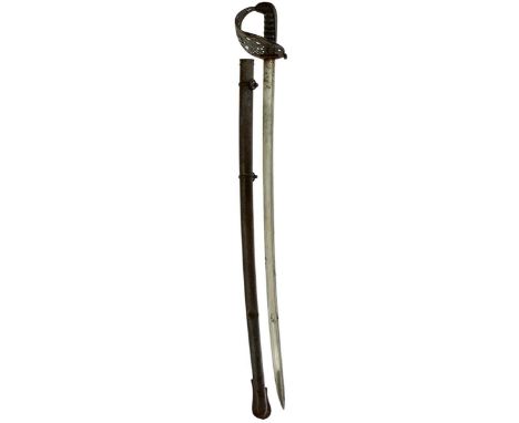 AN 1821 PATTERN HEAVY CAVALRY OFFICER'S SWORD, 90.5cm pipe backed blade with spear point, etched in panels to either side wit